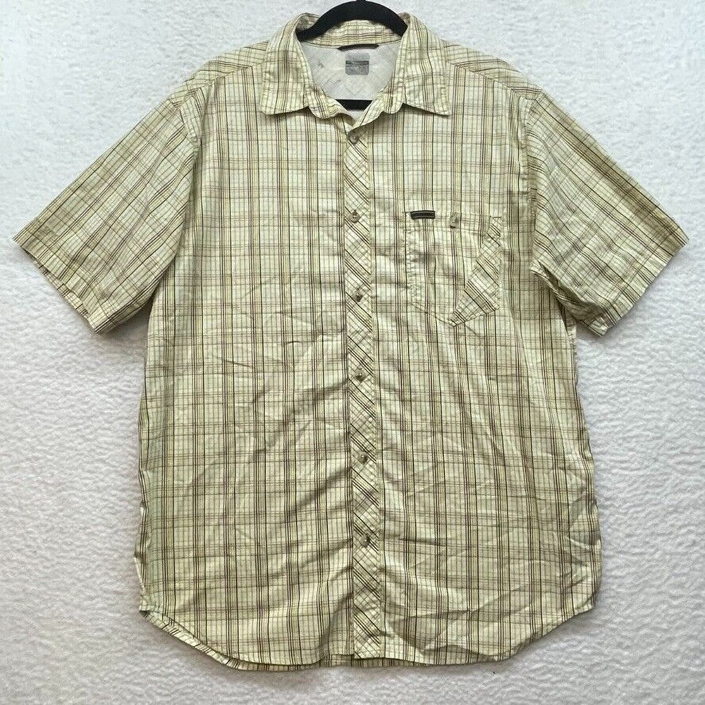Columbia Shirt Mens Large Yellow Plaid Button Down Hiking Outdoor Titanium Gorp